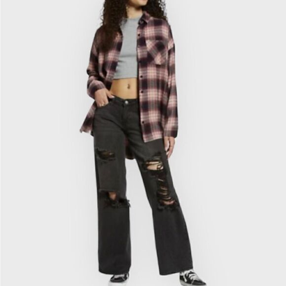 BP Destroyed Wide Leg Distressed Jeans Size 31 NWOT - Picture 1 of 13